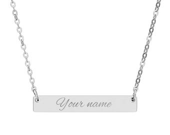 Engraved Name Bar Necklace | Horizontal Bar Necklace, Custom Jewelry