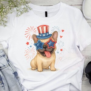 Franse Bulldog 4 juli, png PNGEgg | Schattige patriottische huisdierhond clipart | Uncle Sam-hoed sublimatie | Roodblauwe sterbril | Aquarel Amerikaanse hondenkunst
