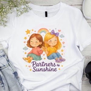 Partners in Sunshine Best Friend-shirt, png PNGEgg | Aquarel schattige meisjes sublimatie | BFF-clipart | Pastelkleurig vriendschapsontwerp voor T-shirts en merchandise