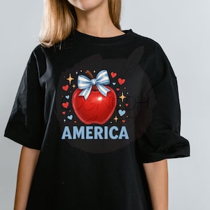 Amerika Apfel PNG | 4.Juli Clipart | Schickes Glitzer Design | Niedliche Rot Weiß Blau USA Grafik | Herzen & Sterne stapelische Kunst |