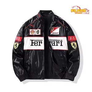 Blouson F1 en cuir Blouson de course Ferrari noir vintage