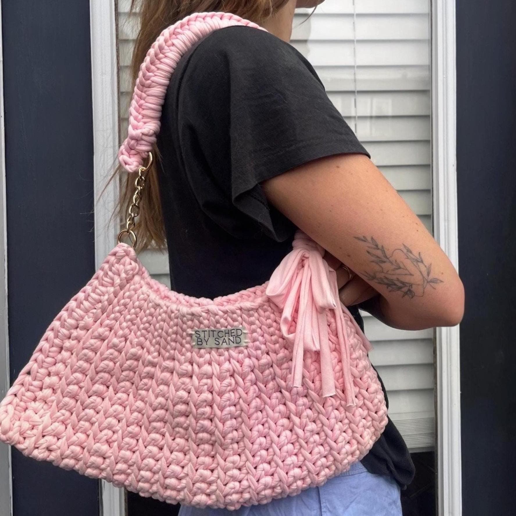 TYPESERVICE ♥ Glittered Rose Handmade Knitted Bag Rose Bag | Handmade Flower Purse, Bagstreetgirls Crochet