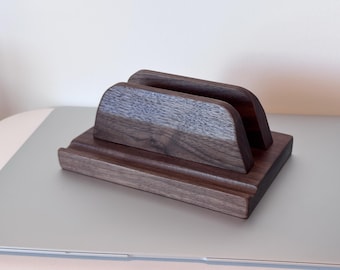 Solid Walnut Laptop Stand, Adjustable Desk Organizer, Phone Dock