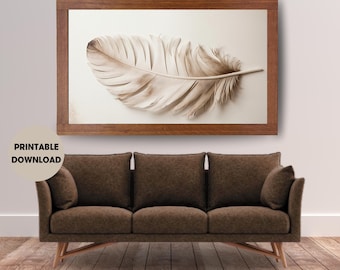 Feather Wall Art Print Quiet Drift – Neutral Minimalist Home Decor Digital Printable Download