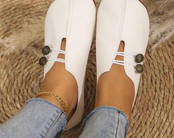 Weiche, flache Slipper für Damen – Runde Zehenpartie, Loafer aus veganem Leder, bequeme Ballerinas, 6 Farben, EU-Größen 36–43