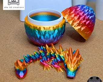Baby Gemstone Dragon and Egg - 6 Colour choices - 2 sizes - Articulated Fidget - 3D Printed