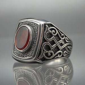 Silver 925 Mens Ring, Agate Stone Men Ring, 925 Sterling Silver Ring, Red Agate Gemstone Ring, Gift For Him, Silver Men Jewelry