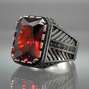 Handmade Ruby 925 Sterling Silver Men&#39;s Ring: Turkish Vintage Style