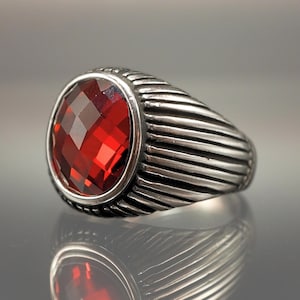 Ruby Gemstone 925 Sterling Silver Men&#39;s Ring - Minimalist Jewelry