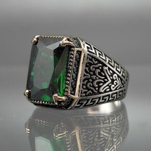 Emerald Sterling Silver Men&#39;s Ring: Turkish Handmade Jewelry
