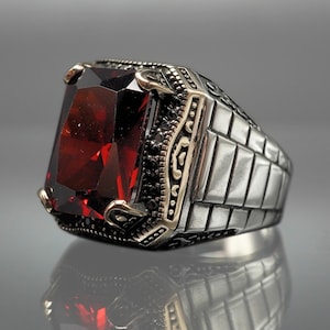 Handmade Ruby 925 Sterling Silver Ring: Turkish Men&#39;s Jewelry