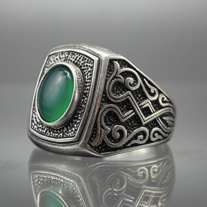 Mens 925 Silver Ring Agate Gemstone, Handmade Turkish Silver Ring, Gem Stone Green Agate Ring, Gift for Father, Silver Men Jewelry