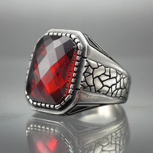 Handmade Ruby Sterling Silver Men&#39;s Ring: Turkish Vintage Style