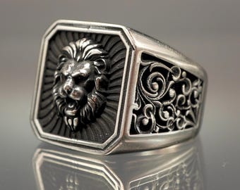 Bague Sceau En Argent 835 - Taille 58, Motif Trois Lions, Poids 11g, Occasion