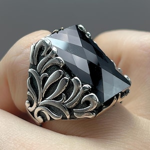 Black Onyx 925 Sterling Silver Men&#39;s Ring - Turkish Handmade