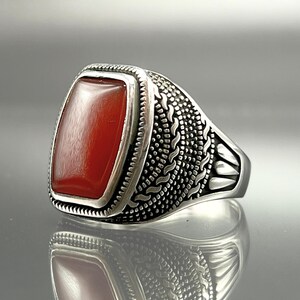 Red Agate 925 Silver Men Ring, Handmade Agate Stone Ring, Artisan Crafted Silver Ring, Turkish Silver Ring, Men&#39;s Agate Ring, Gift For Him