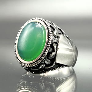 Green Agate 925 Silver Men Ring, Handmade Agate Stone Ring, Turkish Silver Ring for Men, Statement Silver Men Ring, Gift for Husband