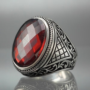 Handmade Ruby Mens Ring: 925 Sterling Silver, Bold Jewelry