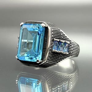 Bague pour homme en argent sterling 925 aigue-marine : design turc fait main