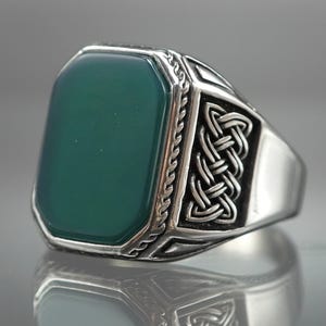Green Agate Stone Handmade Silver Ring, 925 Sterling Silver Men Ring, Silver Men Jewelry, Gift For Husband, Green Stone Men Ring