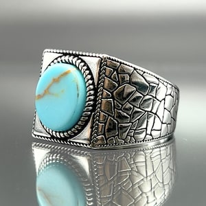 Turquoise Silver Men Ring, Handmade 925 Sterling, Unique Blue Stone Jewelry, Men&#39;s Turquoise Ring, Artisan Crafted Silver Band, Stylish Gift
