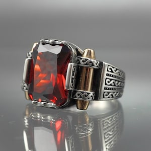 925 Sterling Silver Ruby Ring: Turkish Handmade Mens Jewelry
