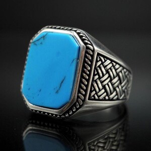 Turquoise Handmade Silver Men Ring, Blue Stone 925 Sterling Silver Ring, Turquoise Gemstone Ring, Turkish Silver Ring For Men, Gift For Him