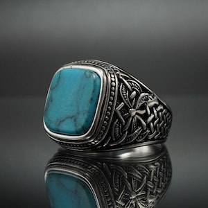 Anillo de plata 925 turquesa para hombre, anillo turco hecho a mano, anillo de piedra preciosa azul, joyería de plata para hombre, anillo de plata con piedra turquesa, regalo para su esposo.