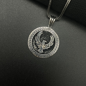 Sterling Silver Phoenix Pendant Necklace: Rebirth Talisman Jewelry Gift