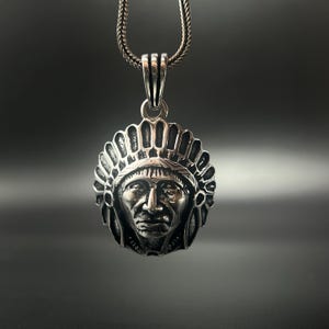 Handmade Sterling Silver Indian Chief Pendant Necklace - Tribal Warrior Talisman