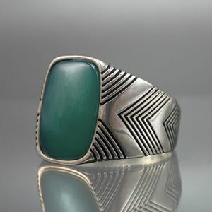 Striped Men Ring, Men Handmade Green Agate Stone Ring, Sterling Silver Handmade Ring, Gift For Husband, Silver Men Jewelry