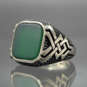 Green Stone Silver Ring, Men Handmade Ring, 925 Sterling Silver Ring in Agate Gem, Vintage Silver Ring, Gift For Husband, Ring For Men