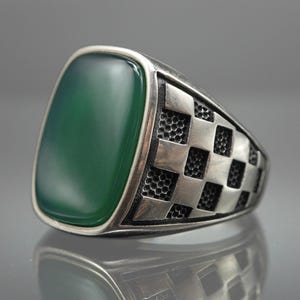 Mens Handmade Green Agate Stone Sterling Silver Ring, Agate Mens Ring, Silver Men Ring in Agate, Gift For Husband, Green Stone Men Ring