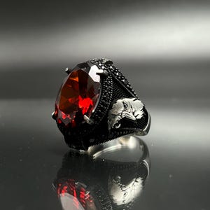 Ruby Angry Eagle Silver Men Ring, Vintage Eagle Silver Jewelry, Gift For Him, Red Ruby Gemstone Ring, Men Handmade Statement Eagle Ring