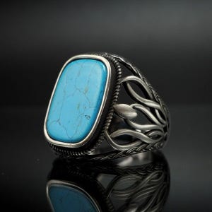 Anillo de plata 925 turquesa para hombre, hecho a mano en Turquía, con piedra preciosa turquesa azul, joyería de plata para hombre, regalo para su esposo.