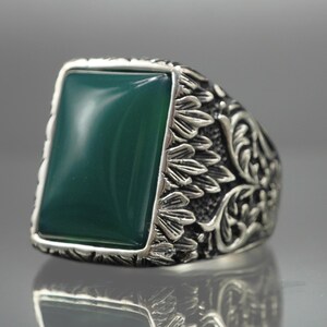 Green Agate Stone Handmade Ring For Men, 925 Sterling Silver Agate Ring, Agate Gem Turkish Ring, Gift For Husband, Silver Men Jewelry