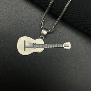 Sterling Silver Guitar Pendant Necklace: Handmade Rock Music Charm