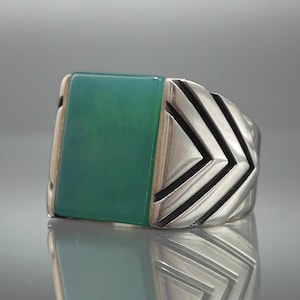 Men Handmade Green Agate Stone Ring, 925 Sterling Silver Ring, Gift For Him, Turkish Silver Ring, Green  Silver Ring, Silver Men Jewelry