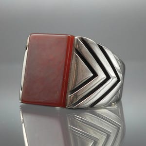 Red Agate Handmade Silver Ring, Agate Gemstone Sterling Silver Ring, Striped Men Ring, Gift For Him, Turkish Handmade Ring For Men