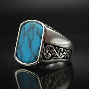 Anillo de plata 925 turquesa para hombre, hecho a mano en Turquía, con piedra preciosa turquesa azul, regalo para papá, joyería para hombre, anillo de piedra azul.