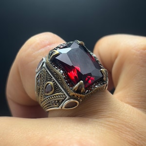 Ruby 925 Sterling Silver Men&#39;s Ring: Turkish Handmade Jewelry