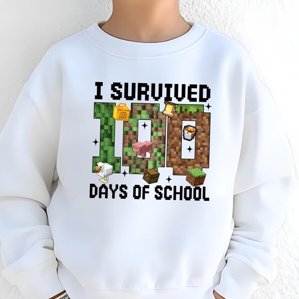I Survived 100 Days Of School Gamer Shirt, Pixel Block Game Kids Tee, Funny 100th Day Student Shirt, Teacher Classroom Celebration Outfit