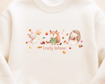 Cute Fall Animals Autumn Sweatshirt, Girl Halloween Shirt, Kids Forest Animals Halloween Shirt,Girls Kids Toddler Thanksgiving Natural Tee