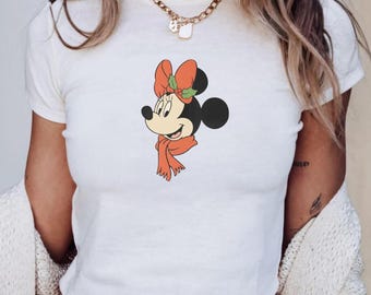 Słodka, klasyczna, słodka, vintage'owa koszulka z Myszką Minnie, koszulka retro z Disney Trip, vintage'owa koszulka z Minnie, rodzinna wycieczka Disney