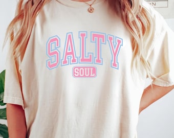Comfort Colors® Salty Soul Summer Shirt | Summer Vacation Tee Tshirt | Retro Graphic Summer Shirt | Vintage Beach Shirt, Women Beach Shirt
