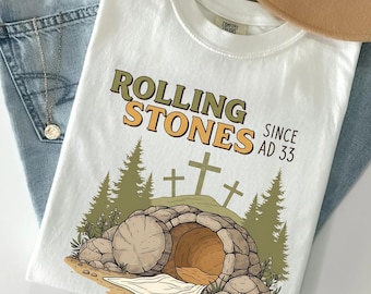 Comfort Colors® Rolling Christian T-Shirt Trendy Stones Easter Clothing Jesus Christ Shirt Gift For Christian Faith-Based Graphic Tee