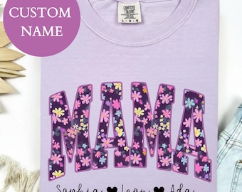 Comfort Colors® Wildflowers Mama Shirt, Personalized Floral Mama Shirt, Custom Mama Shirt, Mama and Kids Shirt, Mother's Day Gift for Mama