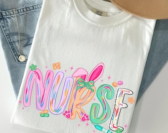 Comfort Colors® Easter Bunny Nurse Coquette Shirt,Nurse Easter Day Shirt,Happy Easter Shirt,Nurse Coquette Shirt,Bunny Ears Shirt,Nurse Life
