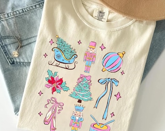 Bluza świąteczna Comfort Colors® z Dziadkiem do orzechów, T-shirt z Dziadkiem do orzechów, Uroczy prezent świąteczny, Damska bluza z kapturem świąteczna, Prezent świąteczny