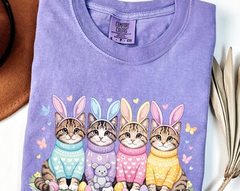 Comfort Colors® Easter Cats Sweatshirt, Easter Cat Lover Gift, Easter Cat Bunny Ear Shirt, Cute Easter Cat Shirt, Cat Bunny Sweatshirt
